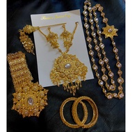 Thai Costume Accessories Gold Color With White Gems Jewellery Set Necklace With Earring