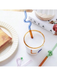 一根有色拧曲吸管（隨機色）,日式玻璃吸管禮盒套裝,透明果汁牛奶飲料奶茶色彩彎曲吸管拧曲直管