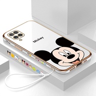 Hontinga Casing Case For Samsung Galaxy A12 M12 A04S A04 Case Fashion Cartoon Anime Mickey Mouse Luxury Chrome Plated Soft TPU Square Phone Case Full Cover Camera Protection Anti Gores Rubber Cases For Girls