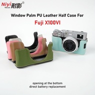 Leather Half Case For Fuji X100VI Window Palm PU Base Protrector Camera Bade 1/4 Scew Bottom Opening
