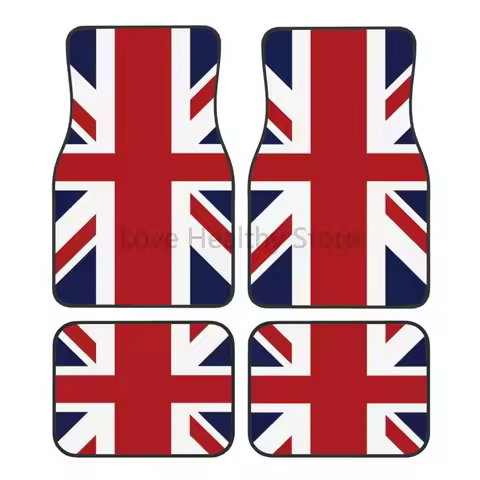 Custom Union Jack Flag of The UK Car Floor Mats Set of 4 Pieces Front and Rear Carpet Foot Mats with