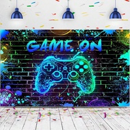 1pc Game On Backdrop Video Game For Men Level Up Birthday Party Decoration Game Night Arcade Neon Gl