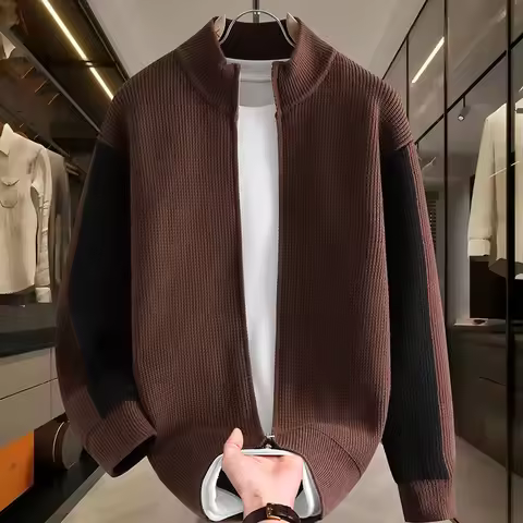Brown Coat Casual Top Cardigan Sweater Men's Knitted Jacket Men's Fashionable Coat