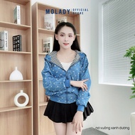 Áo Khoác LỤA JEAN nữ MOLADY có nón khoá kéo chất jean lụa lót caro phối hoạ tiết K317