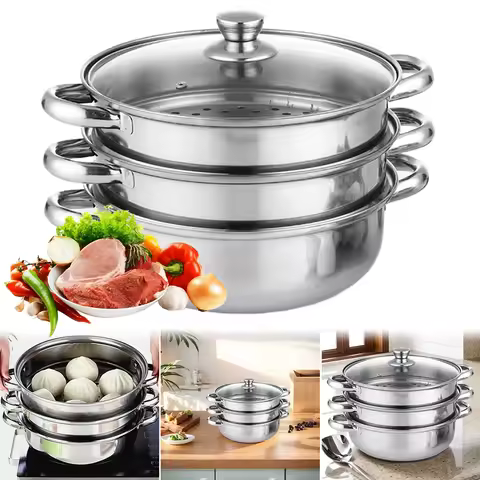 3 Tier Stainless Steel Steamer Pot for Cooking with Lid Food Steamer Multipurpose for Vegetable Dump