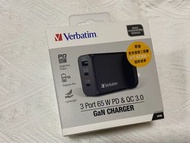 [全新未開封] Verbatim 3 Port 65W PD 3.0 &amp; QC 3.0 GaN USB充電器 3 Port GaN USB Charger