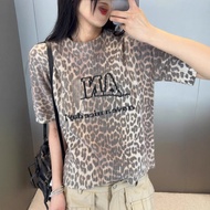 GANNI Classic Leopard Print Round Neck Pullover Mid-Sleeve Knit Sweater Sweater Top
