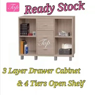 🔥READY STOCK🔥TOP 3 Layers Drawer Cabinet &amp; 4 Tiers Open Shelf /Rak Buku Kayu/3 Laci Perabot/Bookshelf