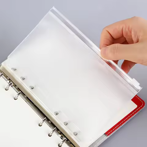 1PC Convenient Clear PVC A6 A5 A4 A7 B5 Binder Pockets Clear Zipper Folders for 6-Ring Notebook Bind