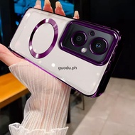 Casing oppo A96 5G oppo A97 Phone case Soft gold border transparent bumper with magnetic suction rin