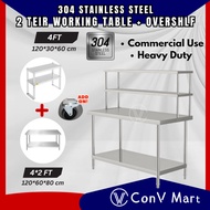 120*60cm (4*2FT) 2 Tier Stainless Steel Working Table 2 Tingkat Workbench with Overshelf Extend Heig