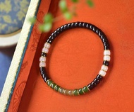 和田玉墨玉手鏈 寓意吉祥如意 雕工精緻 上身簡單大方