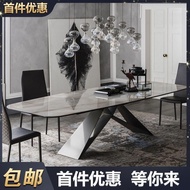 S-T💛Italian-Style Light Luxury Negotiation Table and Chair Combination Marble Dining-Table Rectangular Dining Table Home