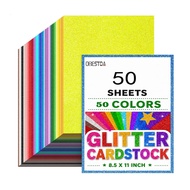 50 Sheets 8.5" X 11" Glitter Cardstock,50 Colors 250GSM Card stock | Assorted Colors Cardstock,No-Sh