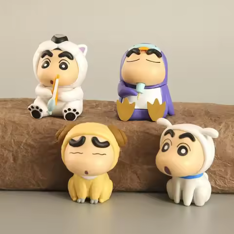 Bandai Crayon Shin-Chan Anime Figures Set of 4 Fishing Puppy Kawaii Mini Size Suit Figurines Collect
