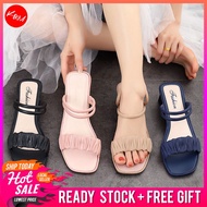 AE2 [Shop Malaysia] KM Women Lucy Coupleline Slip On Ready Stock High Heel Sandals Kasut Wanita Rubb
