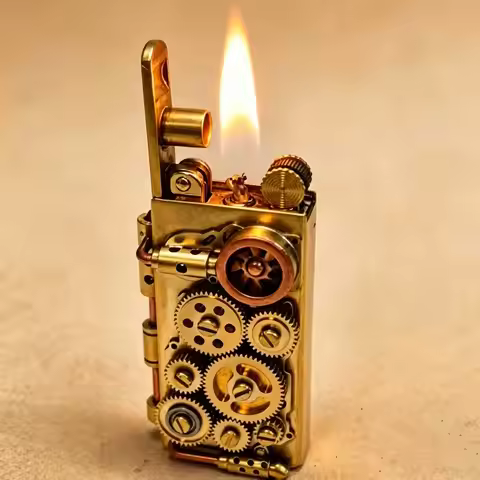 New Steampunk Trench Lighter Handmade Mechanical Vintage Kerosenes Lighter Brass Gear Unique Cool Re