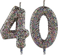 40th Birthday Candle Pretty Multicolour Glitter Number 40 Candles Cake Topper Decorations Happy Birt