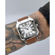 【38mm White Santos on Leather Strap】 Custom Seiko Mod Automatic Watch | Jam Tangan Automatik