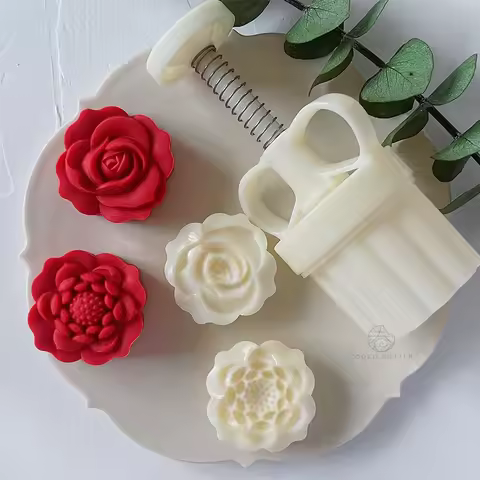 2Pcs/Set 50g Rose 3D Flower Shape Mooncake Mold Mid-Autumn Festival DIY Hand Press Plungers Pastry R