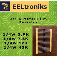 RESISTOR FILM 1/4 WATT 3.9K / 7.5K / 12K / 43K 20 PCS/1SET