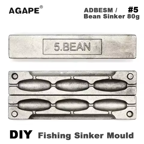 Agape DIY Form Fishing Bean Sinker Mould ADBESM/#5 Bean Casting Molds 80g 3 Cavities