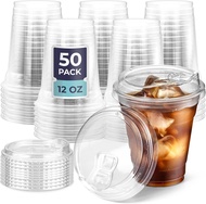 12OZ Clear Plastic Cups with Lids To Go Crystal Clear Disposable Plastic Cups with Straw for Iced Co