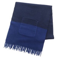 成色極佳 △ 愛馬仕 H259096S Allumette 口袋披肩圍巾，100% 羊絨，海軍藍/鈷藍色，皮革流蘇吊牌，顏色，意大利製造，女士推薦 ◎