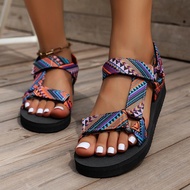 Popular 2025 Summer European American Beach Shoes Velcro Ethnic Women's Shoes Flat Shoes Sandals Eth