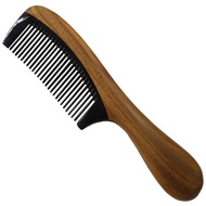 Black Buffalo Horn Hair Wooden Comb with Sandalwood Round Handle Splicing Comb