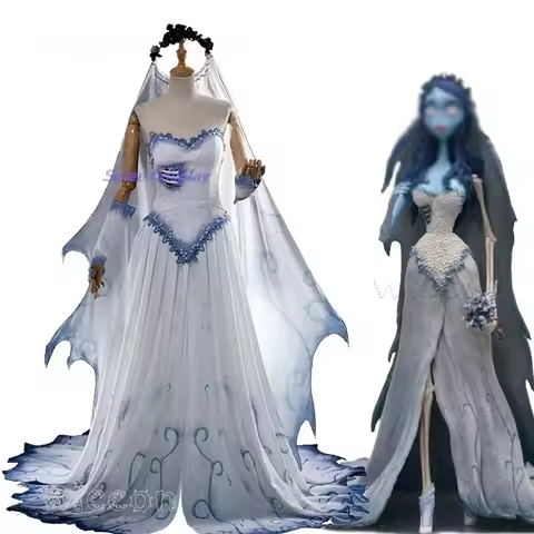Corpse Masquerade Bride Emily Cosplay Fancy Dress Costume Wig Zombie Ghost Halloween Party Dress up 