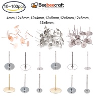 BeeBeecraft 10~300pcs 304 Stainless Steel Ear Stud Components Blank Post Earring Studs Pins Earring Finding for DIY Earring Jewelry Making