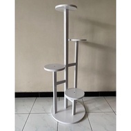 Rak Bunga, Standing Pot Kayu Tatakan Bulat 4 Layer , Rak Bentuk Jamur