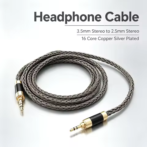 HiFi 16 Core 7N OCC 3.5mm Stereo Male to 2.5 mm Stereo Aux Male Audio Input Cable Speaker Line for H
