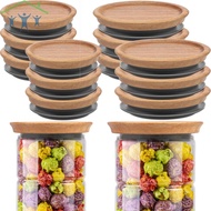 6Pcs Wooden Storage Lids Set Airtight Acacia Wood Canning Jar Lids with Silicone Sealing Rings Reusa