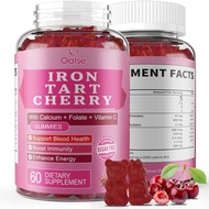 Tart Cherry Iron Supplement for Women & Men, Iron Gummies with Calcium, Zinc, Folate & Vitamin C & B
