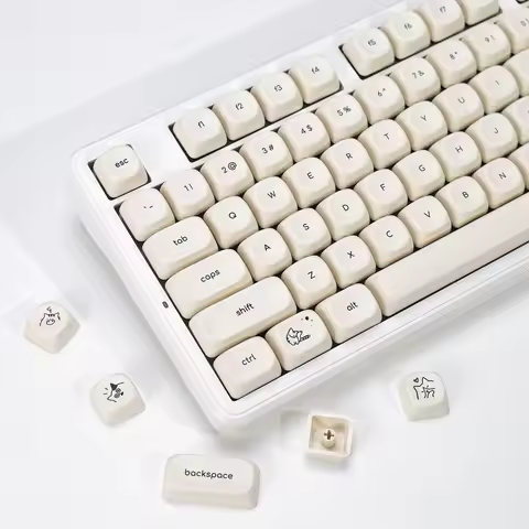 KBDiy Minimalist Style Keycaps Cute Milk White Cat PBT KOA Profile Alice ISO Keycap For 60 Mechanica