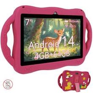7-Inch Android 14 Kids Tablet With Shockproof Case,4GB RAM + 64GB ROM, 1024*600 IPS Touchscreen, 350