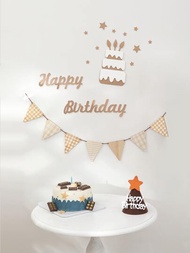 3入組/套生日派對拉旗簡單字母和生日派對蛋糕設計橫幅