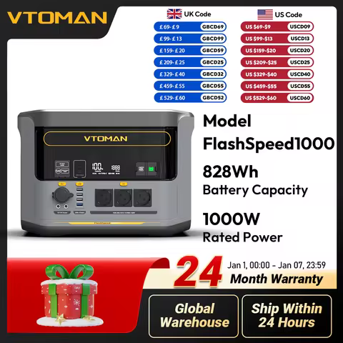 VTOMAN FlashSpeed 1000 Portable Power Station 2000W 828Wh LiFeP04 Battery Emergency Power For Outdoo