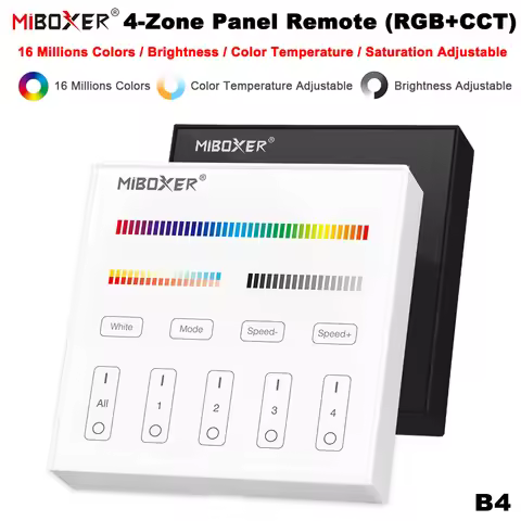Miboxer B4 2.4GHz Smart 4-Zone 86Touch Panel Adjust Brightness Timable Switch RGB+CCT For Led Contro