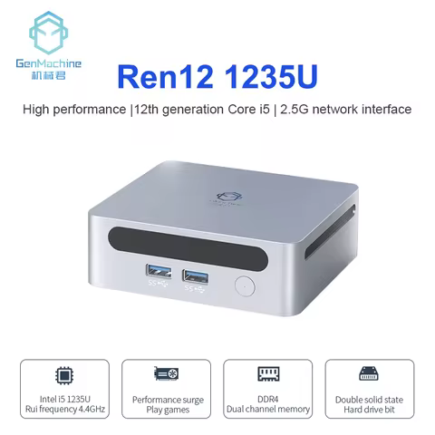 GenMachine Ren12 1235U Mini PC Intel 12th i5 1235U 10 cores lris Xe Graphics (Up to 1.2G) DDR4 3200M