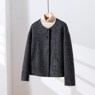 簡約時髦雙面短版大衣 100%純羊毛 深灰色 260109-2