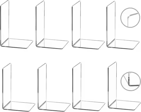 6/8 Pcs Bookends,Clear Acrylic Bookends for Shelves,Heavy Duty Book Ends and Desktop Organizer,Book 