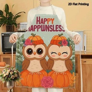 1PC 2D Flat Printed Cute Owls Pumpkin Autumnal Colors Apron For Home Cooking, Kitchen Wear, And Cook