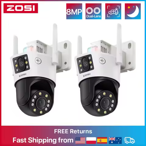 ZOSI 8MP Dual-Lens WiFi PTZ Security Camera Outdoor 360° Motion Tracking 4K 8MP/6MP HD IP Camera Wid