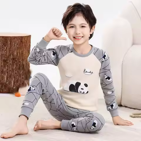 100% Cotton Boys Pajamas Sets Toddlers 2 to 3 4 5 6 7 8 9 10 11 12 13 14 Years Long Sleeve Panda Ast