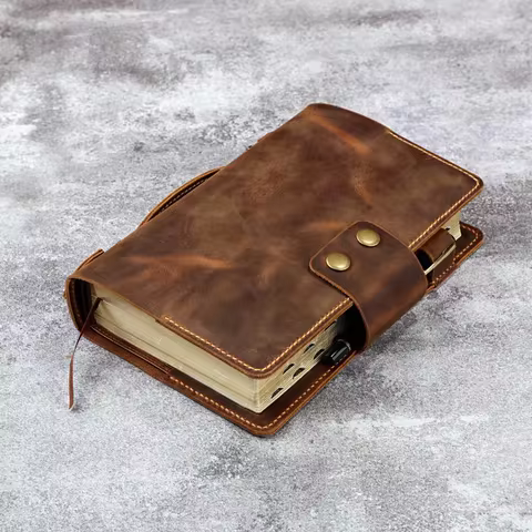 Leather Bible Cover with Handle,Personalized Rustic Bible Carrying Case for Stanadard Size KJV Bible