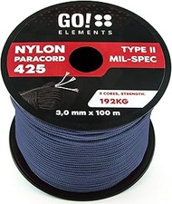 GO!elements 100m Paracord rope made of tearproof nylon - 3mm Paracord 425 type II lines as outdoor r