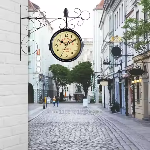 Outdoor Garden Wall Station Clock Double Sided Retro Quartz Watches Metal Iron Art Hanging Clocks fo